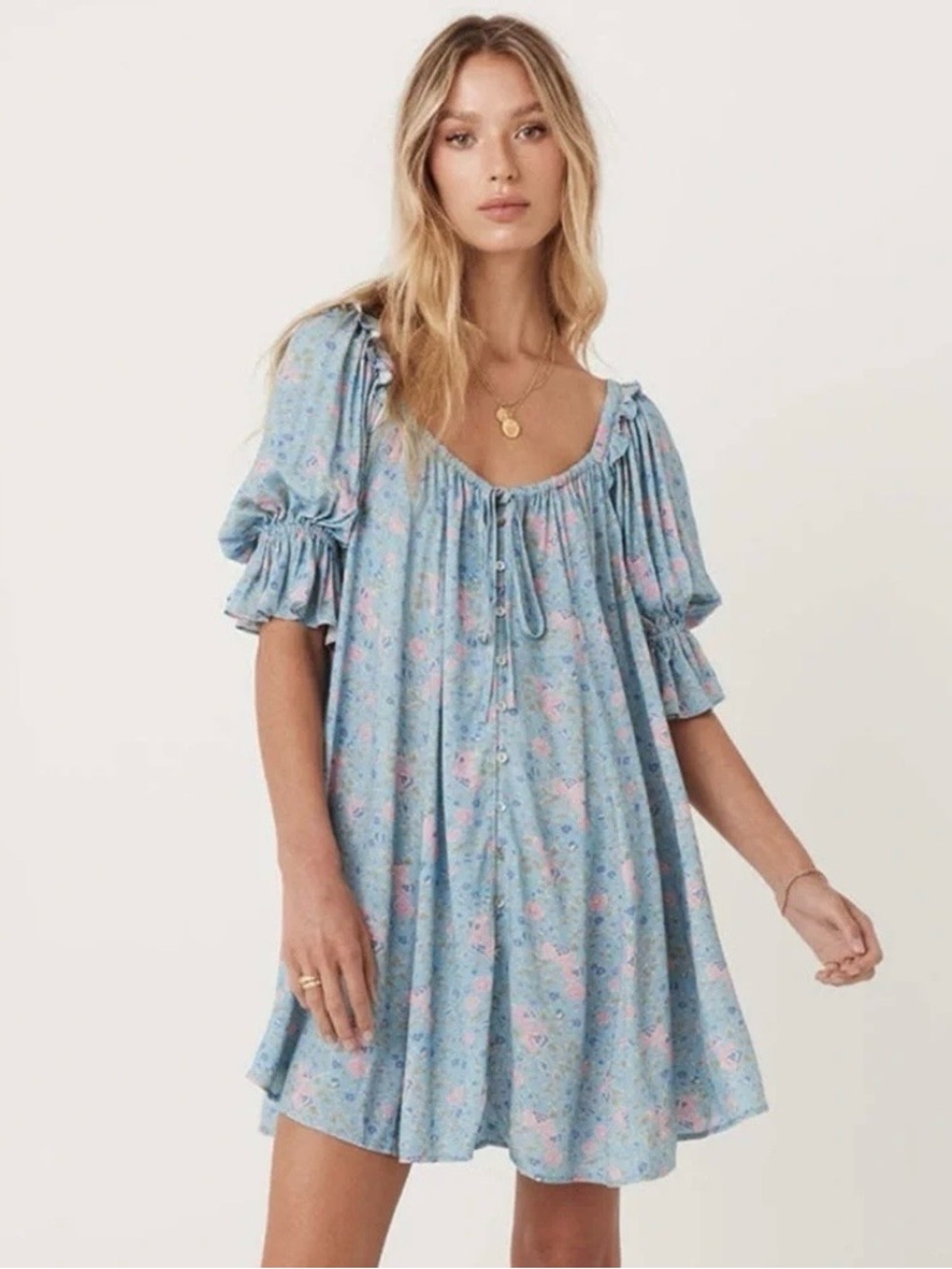 Spell & the Gypsy Dolly Mini Dress Size M, Dusty Blue